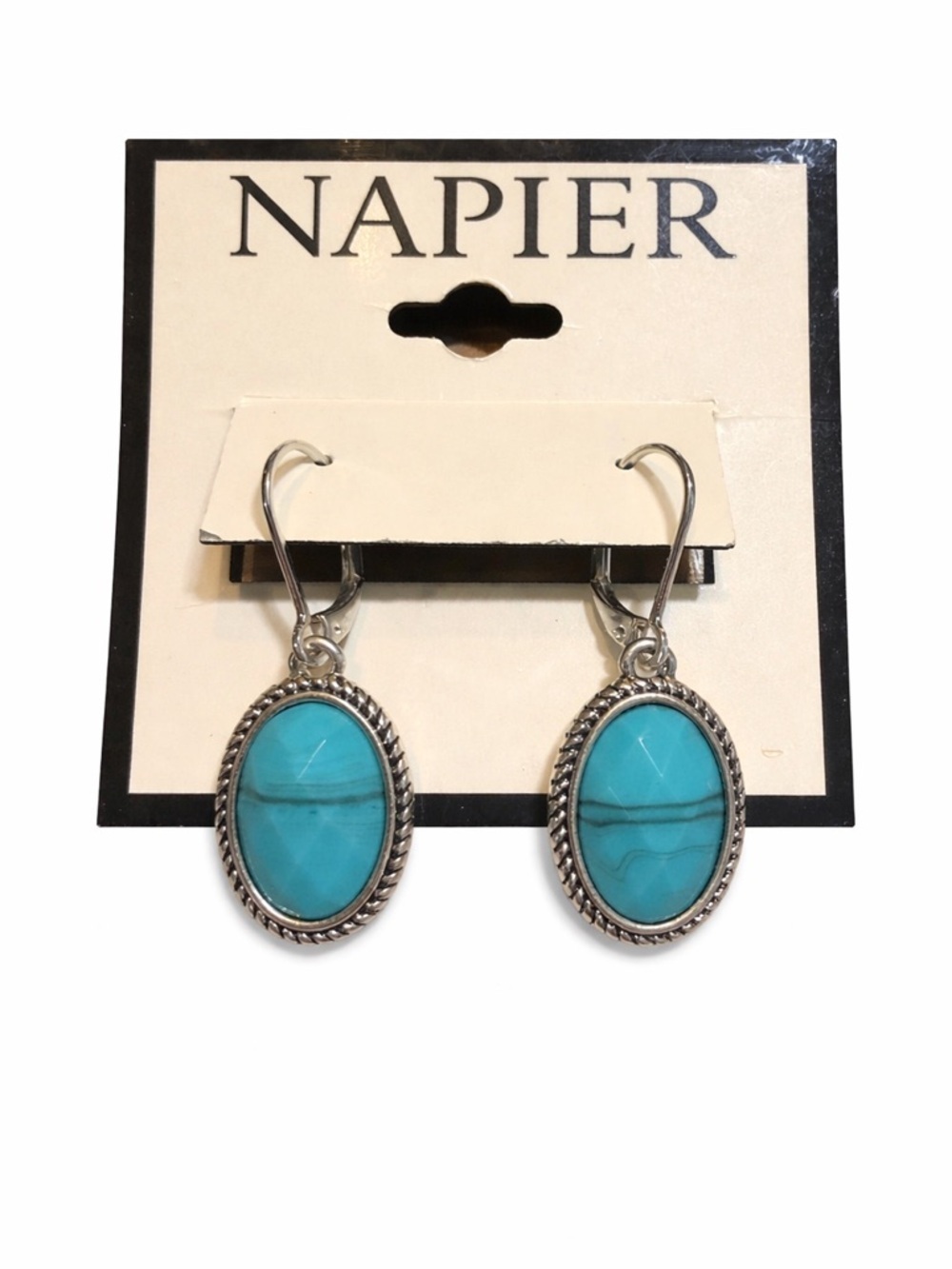 Napier Turquoise-Blue Oval Drop Earrings in Silver-Tone